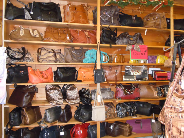 Wall of handbags