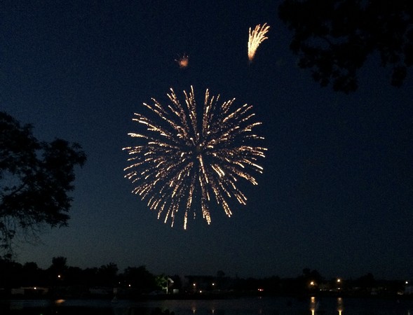 Fourth of July fireworks exploding in the sky