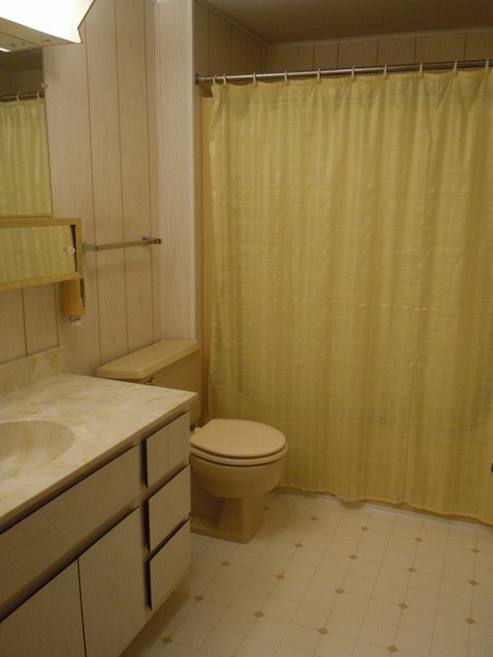 Clear bathroom sink and clear shelves